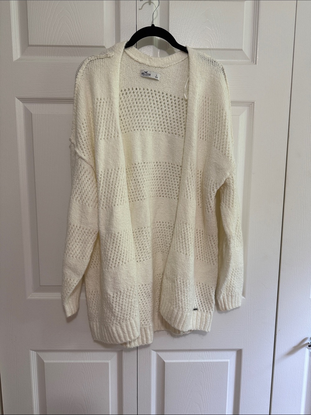 Hollister Cream Open-Knit Open-Front Cardigan